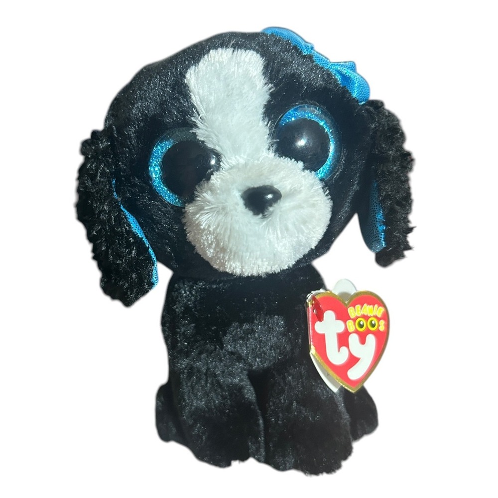TY Beanie Boos Tracey Dog Plush 2017 Blue Glitter Eyes 9in Medium GC1